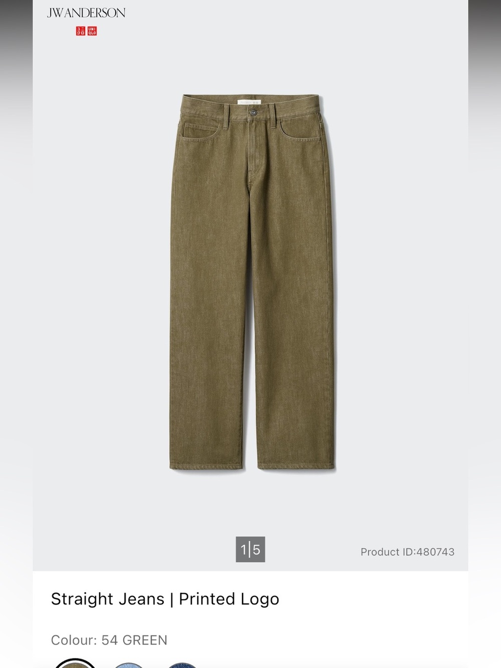 JW ANDERSON Uniqlo Olive Green Straight Jeans